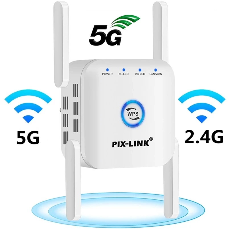 PIXLINK 5G WiFi Opakovač WiFi Zosilňovač 5 ghz Long Range Extender 1200M Bezdrôtový Booster Domácej sieti Wi-Fi Internetové pripojenie Signálu Zosilňovač