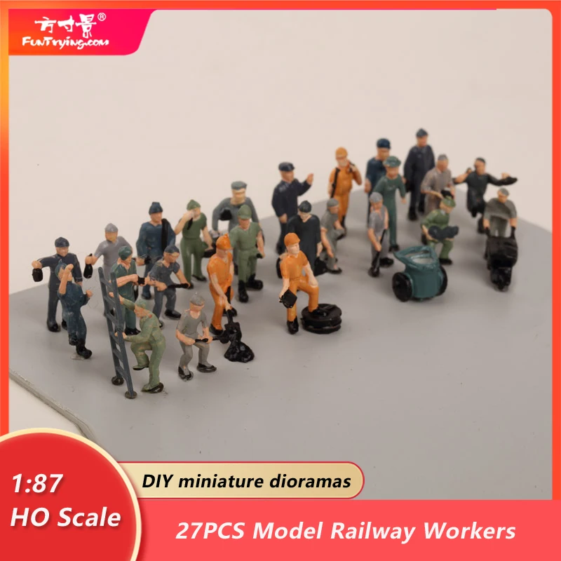 27pcs 1:87 Ho zmenšený Model Pracovníkov v Železničnej Krajiny Model Vlak Železničnej Rozloženie Scenérie Diy Miniatúrne Dioráma Zobrazenie Hier