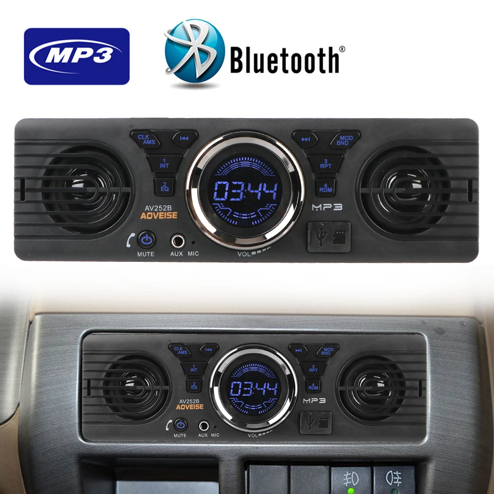 FM Audio Zabudované 2 Reproduktory 1 Din Auto-rádio, MP3 Prehrávač, AUX Vstup, Digitálne Hodiny, autorádio, USB TF Karty, Bluetooth Hands-free