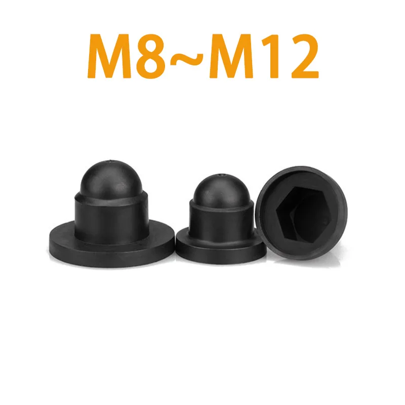 5 KS M8 M10 M12 Black Hexagon Matica Skrutka Ochranné Spp Plastové Dekoračnú Ochranu Matica Čiapky Rukáv Skrutkovacím uzáverom.