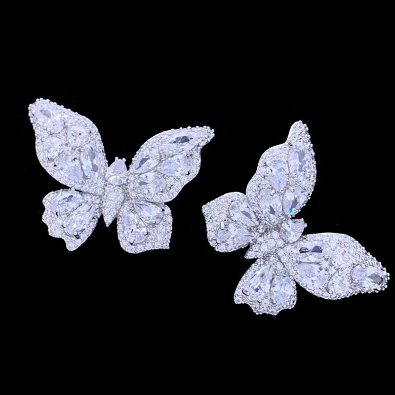 Vysoko Kvalitný Elegantný Zlatá Farba Kubický Zirkón Veľký Motýľ Náušnice pre Ženy, Svadobné Bridals Šperky, Náušnice Motýľ