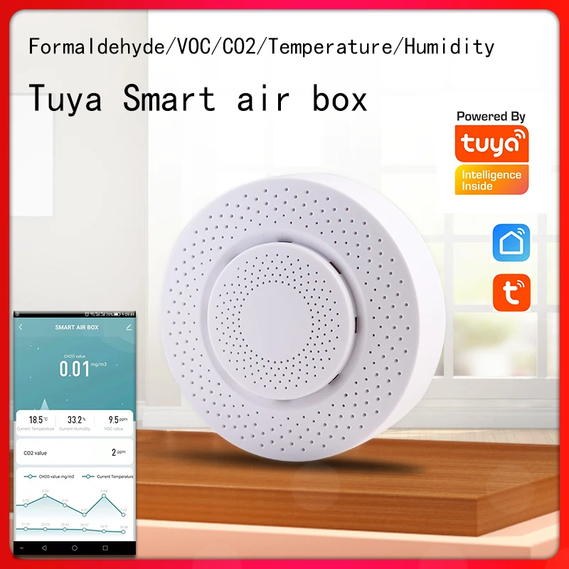 Tuya Smart Vzduchu CO2 HCHO VOC Detektor Formaldehyd Oxidu Uhličitého Snímač Vzduchu Monitor, WIFI Domácej Automatizácie Upozornenie Alarm Detektor
