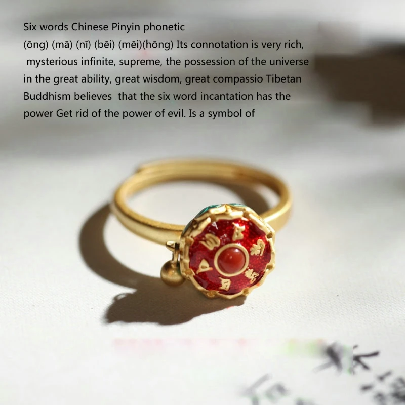 Budhizmus Lotus Kvetinový Smalt Rotujúce Koktail Krúžok Tibetský Budhistický Modlitba Kolesa Krúžok OM Mantra Prst Prsteň veľa Šťastia