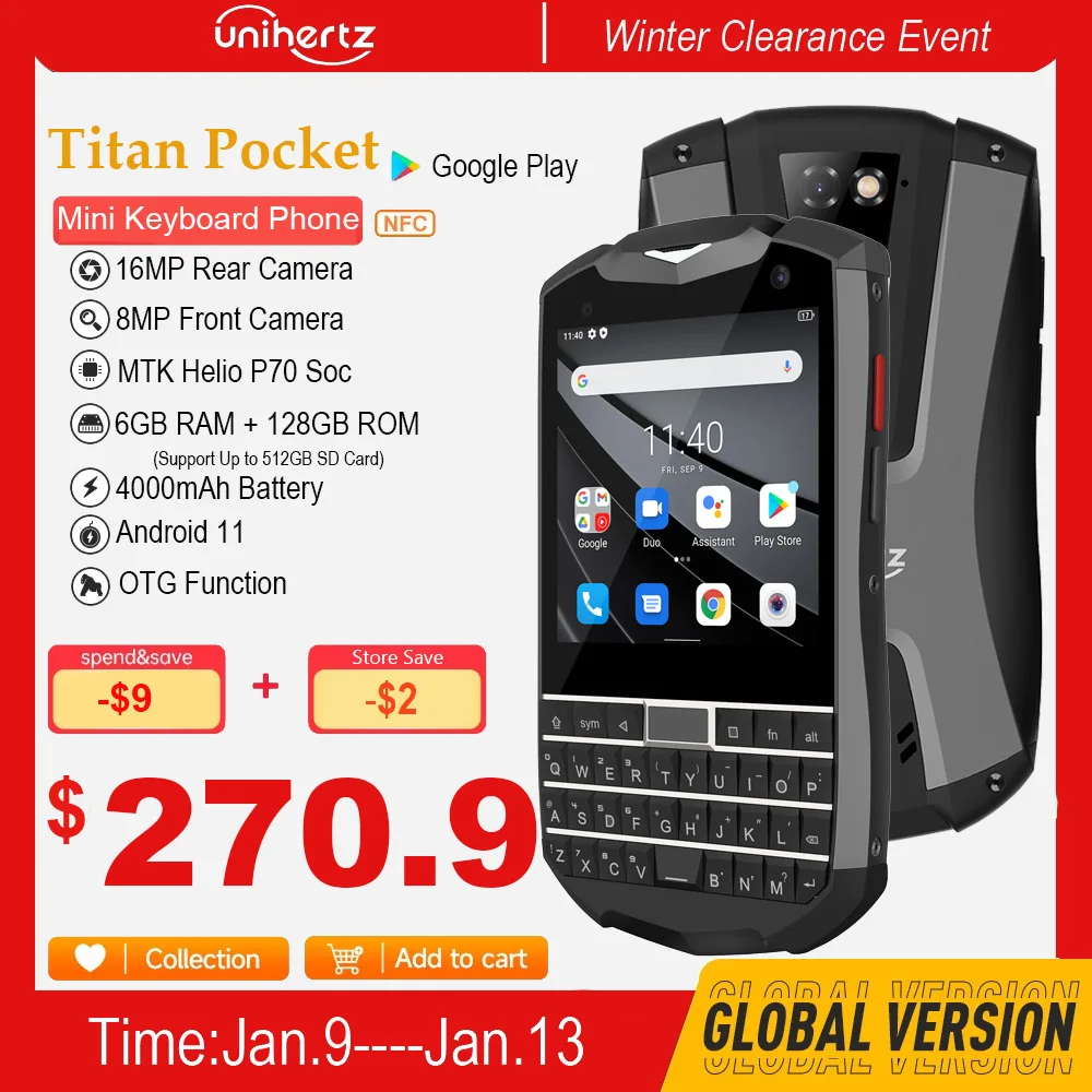 Unihertz Titan Vrecku Malé QWERTY Smartphone Android 11 6GB 128GB 3.1 Palcový Dual SIM Odomknúť Klávesnicu NFC Mobil 16MP Telefón