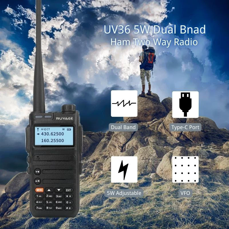 Ruyage UV36 Walkie Talkie Ham obojsmerné Rádiové Stanice, Dlhý Rad Walkie-talkies Profesional VHF UHF USB Typu C Nabíjačku 5W GMRS