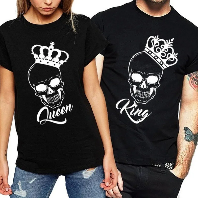 2022 Kráľ, Kráľovná Páry Tričko Skull Koruny Tlač Pár Oblečenie Letné T-shirt Ženy Muž Príležitostné O-krku Topy Milovníkov Tee Tričko