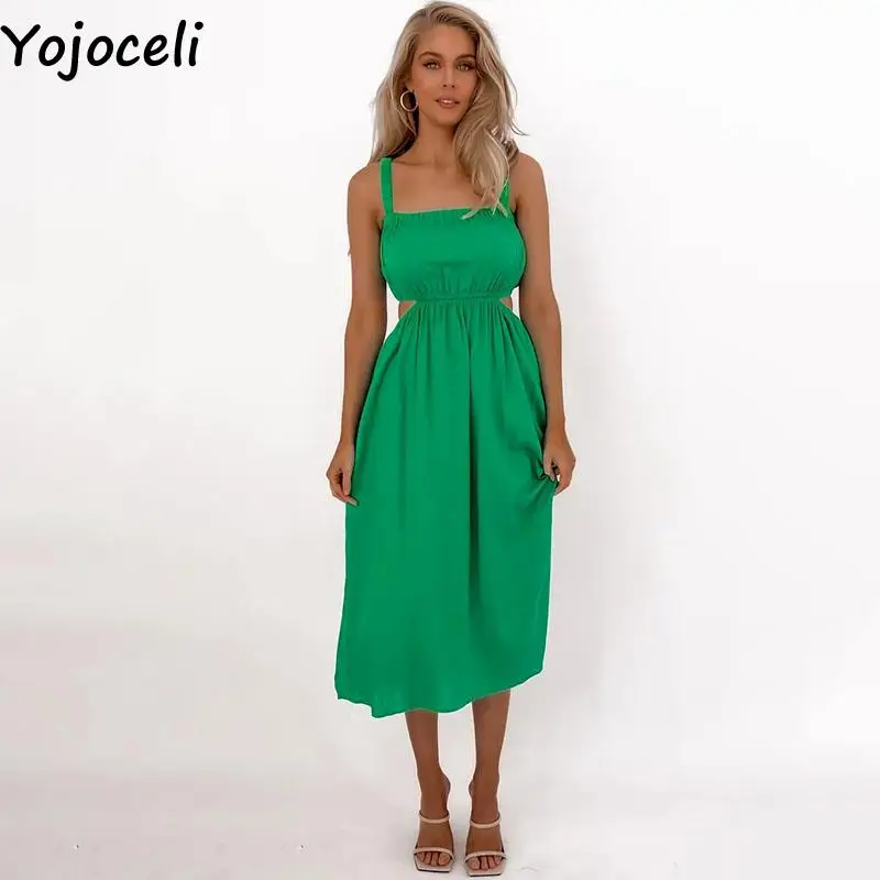 Yojoceli Sexy duté sa ženy popruh dlhé šaty Bežné elegantné letné beach maxi šaty Cool módne sladké 2022 sundress vestidos
