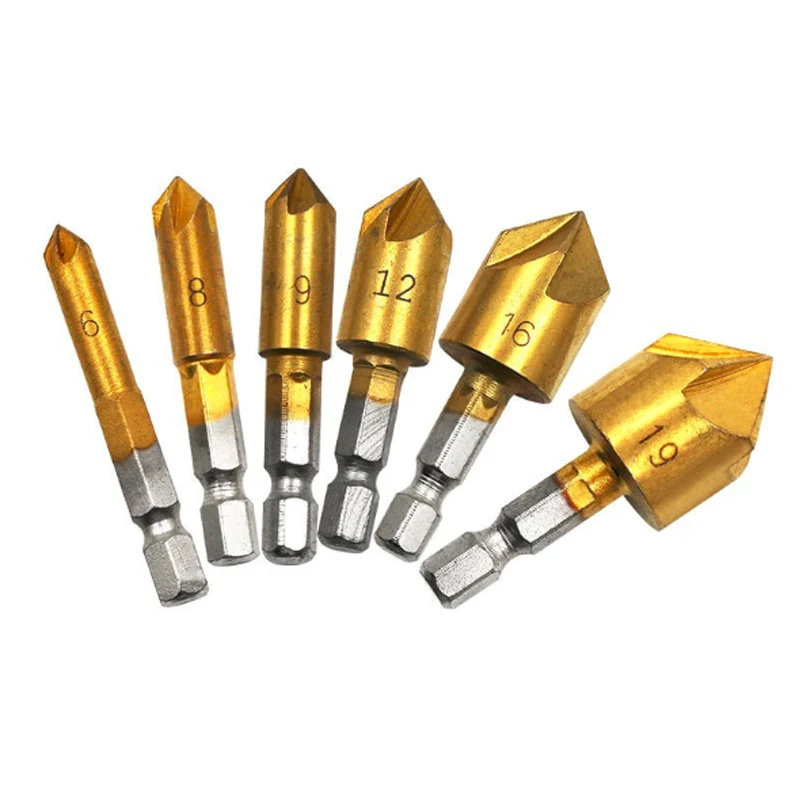 6pcs/kategória 6-19 mm 90 Stupňov Countersink hex ramienka titánu á 5 Flauta tesárstvo frézovacie core vrtáka otvor otvárač