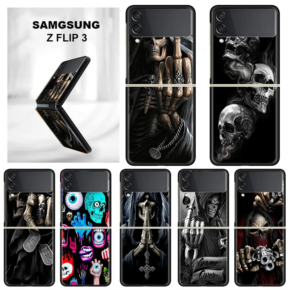 Puzdro pre Samsung Galaxy Z Flip 3 4 5 G Flip 4G Shockproof Capa 6.7 Palcov Black Hard PC ZFlip 3 Kryt Telefónu Retro Lebky Motýľ