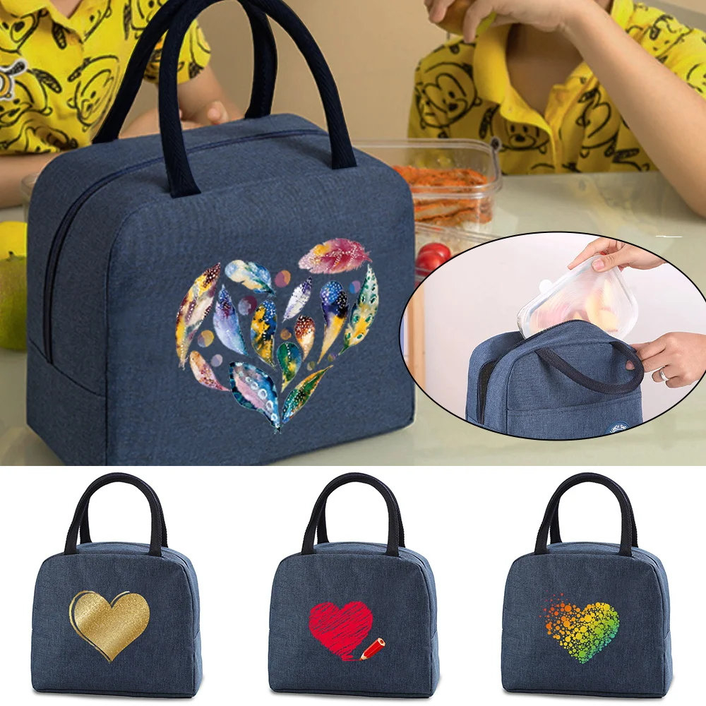 Cestovné Thermal Bag Izolované Obed Tašky Ženy Milujú Tlač Potravín Prípade Chladnejšie Teplé Bento Box Deti Obed Box pre Školy Piknik Tote