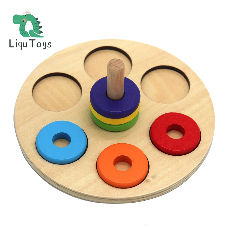 LIQU Montessori 6 Krúžky na Peg Baby Hračky pre 1 Rok Staré Dieťa Batoľatá