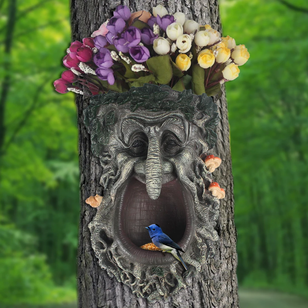 Vták Feeder Strom Tváre Dekor Vonkajšie Rozmarný Starý Muž Strom Hugger Sochy, Možno Tiež Použiť kvetináč na Dvore, Záhrada Umenia Obrázok 0 