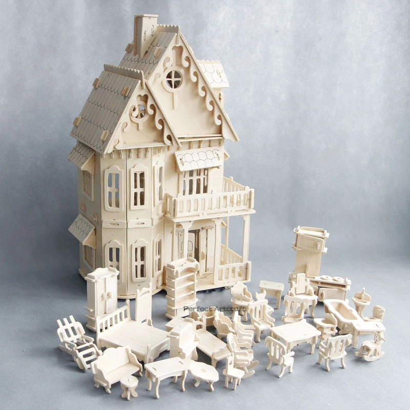 Drevený domček pre bábiky miniatúrne Nábytok, hračky pre bábiky DIY rozobrať doll house predstierať, že hrať 3D puzzle, hračky, darčeky pre deti Obrázok 0 