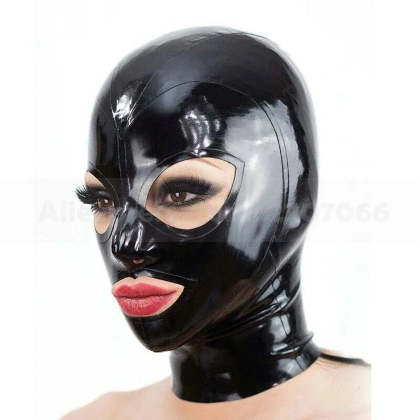 Sexi Čierne Latexové Gumy Ženy Muži Headpiece Maska Plus Veľkosť Zákazku Ručné Kostýmy RLM235