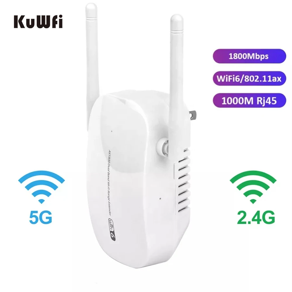 KuWFi WiFi6 Repeater 1800Mbps Dual Band 2.4 G&5G Gigabit Wireless Extender Wifi6 Signál Booster Dlhý Rad Ethernet Zosilňovač
