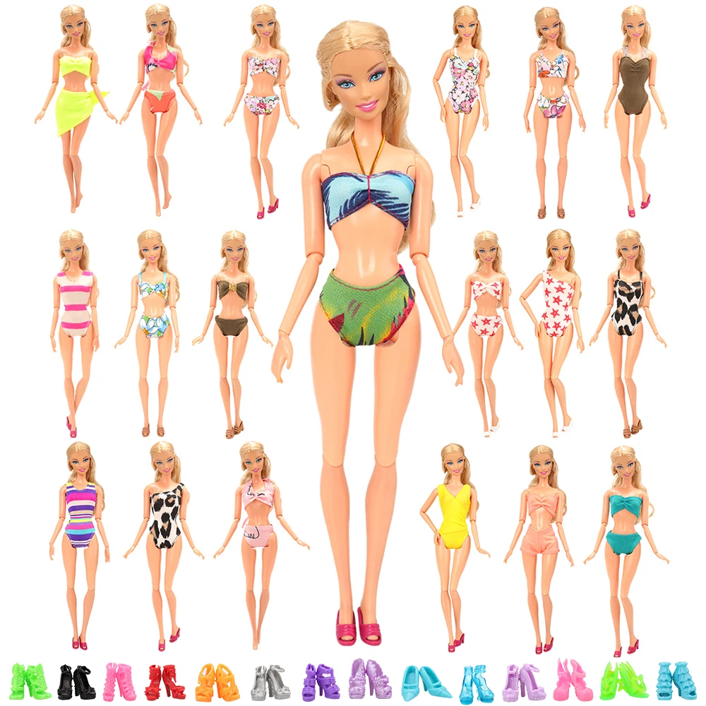 Móda Roztomilé Bábiky Oblečenie 10 ks/set 5 Plavky, Bikiny + 5 Bábika Topánky domček pre bábiky, Príslušenstvo pre bábiky Barbie Deti Hračky pre Dievča