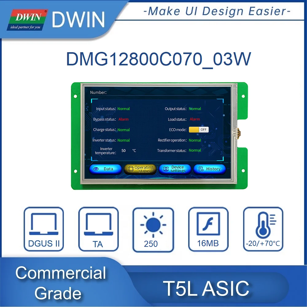 DWIN 7 Palcový 1280*800 IPS-TFT-LCD Displej Modul Obchodnej Triedy Inteligentných HMI Dotykový Displej Pripojte Arduino DMG12800C070_03W