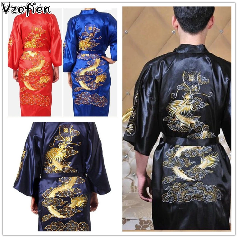 Čínsky Štýl, pánske Saténové, Hodvábne Šaty, Výšivky Kimono Vaňa Šaty Dragon Kimono Čínskej Tradičnej Dávnych Pyžamo Župan