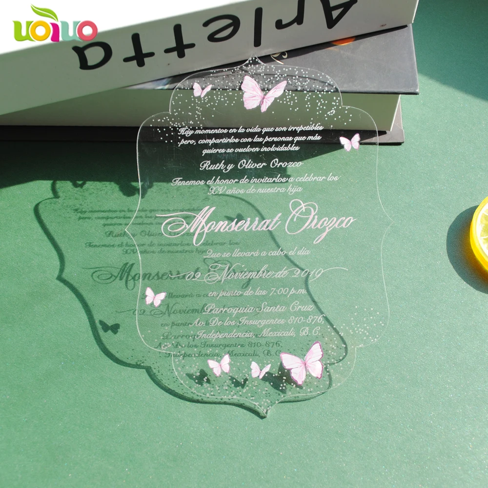 kreatívne svadobné pozvánka 3d laser cut akryl pozvánky kvetinový butterfly design