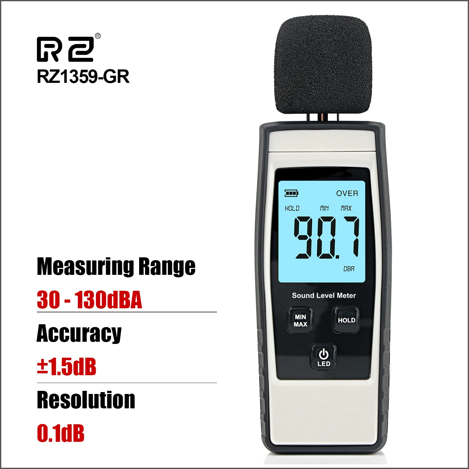 RZ Zvukomer Digitálne Prenosné DB Meter Zvuk Monitora Hluku Audio Level Meter 30-130dB Decibelov Mini Merač Obrázok 0 
