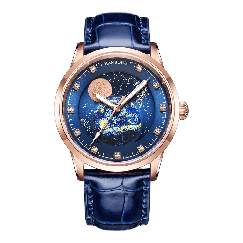 HANBORO Mužov Automatické Hodinky Luxusné Pánske Fázy Mesiaca Hodinky 42mm Business Mechanické náramkové hodinky Vodotesné Svetelný Sapphire