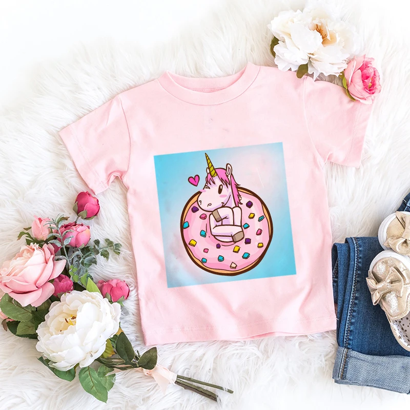 Ružové Letné Jednorožec T-shirt Fashion Dievčatá Oblečenie Tlač Kawaii Dievčatá Topy Roztomilé Deti Tričko okolo Krku chlapčeka Oblečenie Baby Čaj