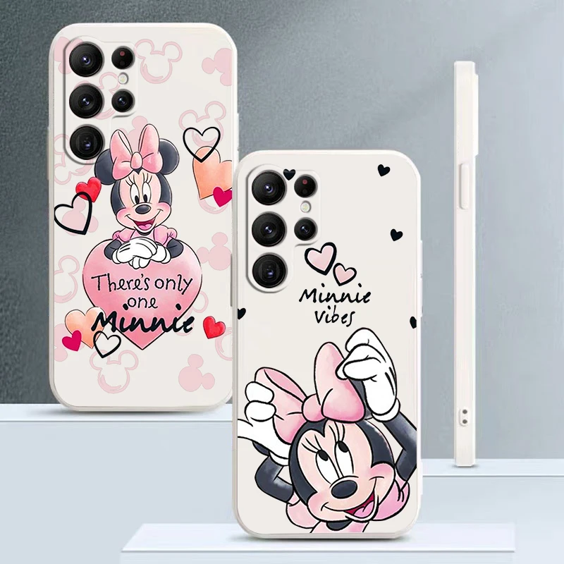 Ružová Disney Minnie Mouse Telefón puzdro Pre Samsung Galaxy S22 S21 S20 FE S10 Poznámka: 20 10 Plus Lite Ultra 5G Kvapaliny Lano Funda