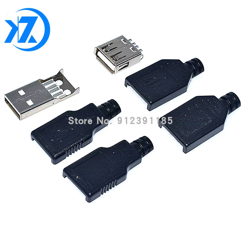 10Pcs Typ Samica a Samec na USB 4 Pin Konektor Zásuvka Konektor S Čierny Plastový Kryt USB Zásuvky(5 ks mužskej + 5 ks žien)