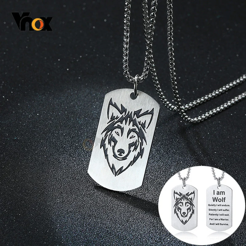 Vnox Rock Vlk Vojenské Dog Tag Prívesok Náhrdelníky pre Mužov Tím Bojovať Šperky z Nerezovej Ocele, Kovové Poľa Reťazca 24
