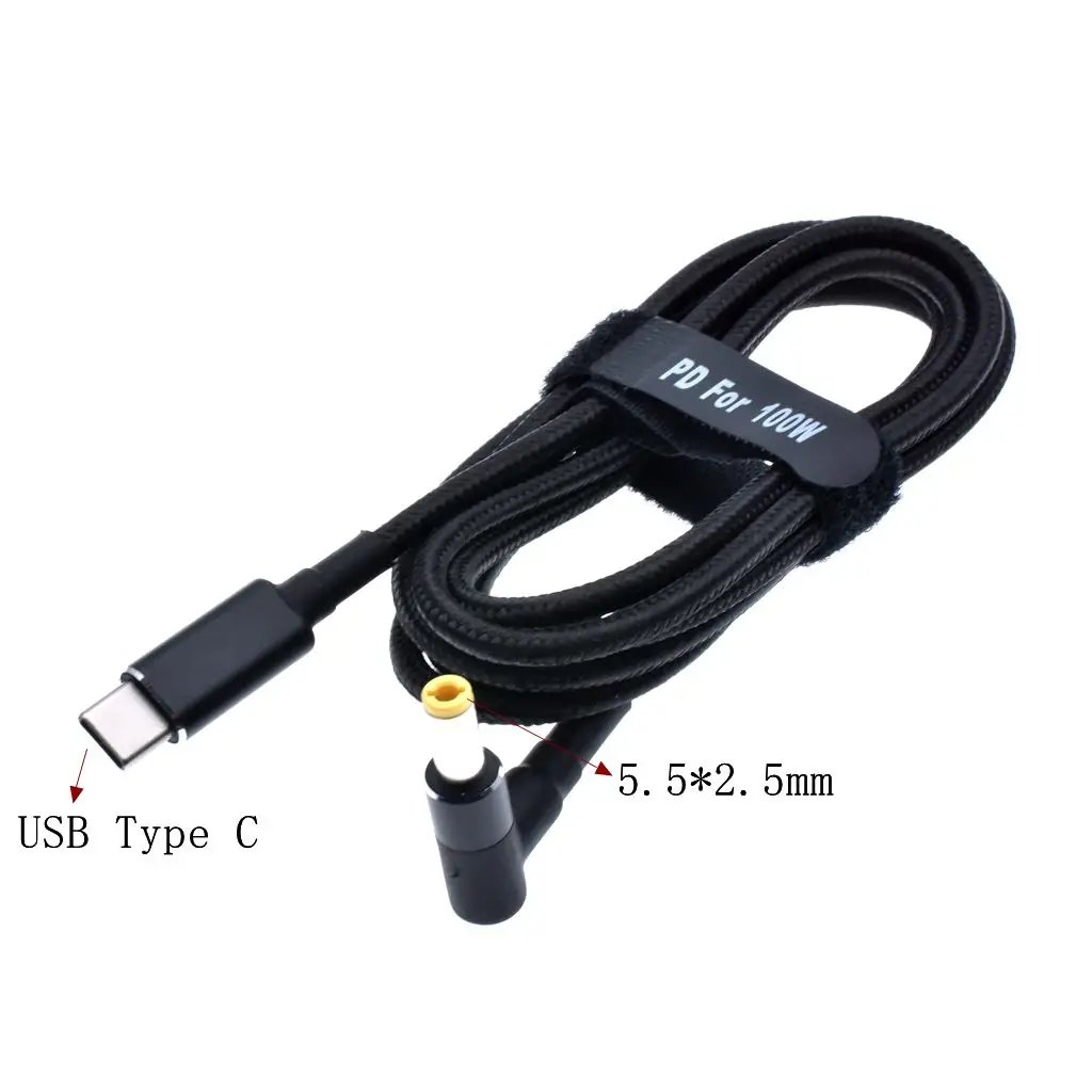 100W USB Typ C pre 5.5x2.5 mm Samec Konektor Prevodník USB C PD Nabíjačku DC Nabíjací Kábel Kábel pre Asus, Lenovo, Toshiba Notebook 1,8 m