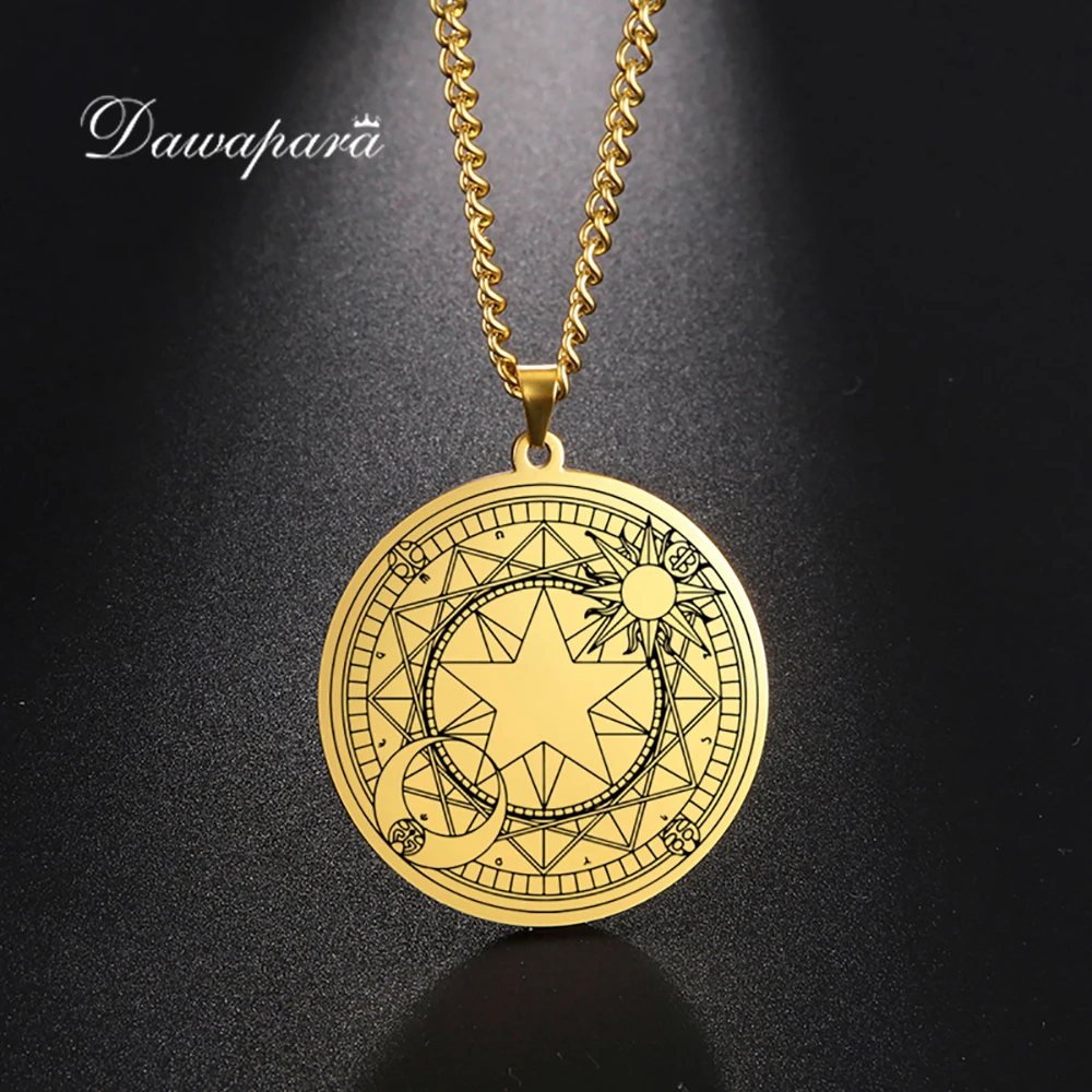 Dawapara Pentagram Polmesiaca Náhrdelník Sakura Magický Kruh Sun Moon Star Magic Pole Šťastie, Amulet Z Nehrdzavejúcej Ocele, Šperky