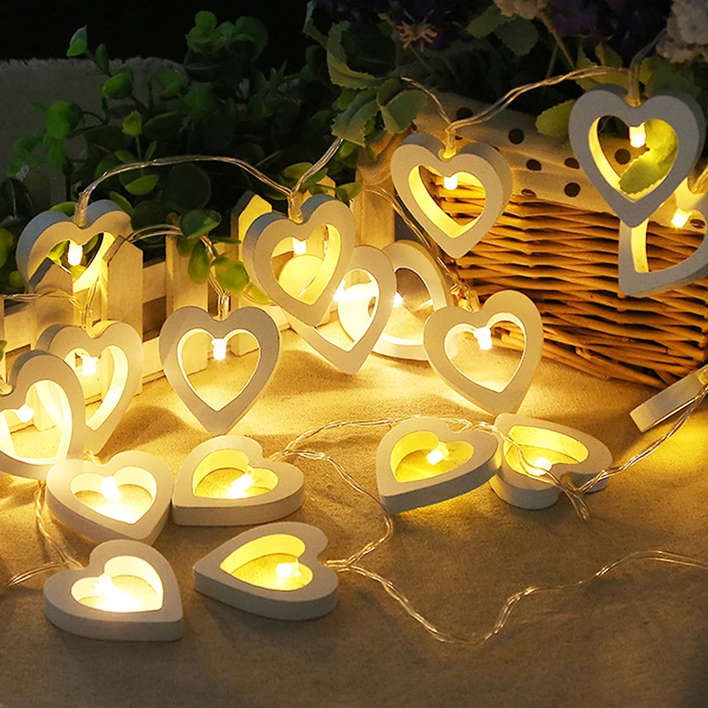 Kreatívne 1,5 m Drevených Sŕdc Led Reťazec Svetlá na Valentína String Svetlá, Vianočné Dekorácie Svetlá Izba Dekor 10 svetlá