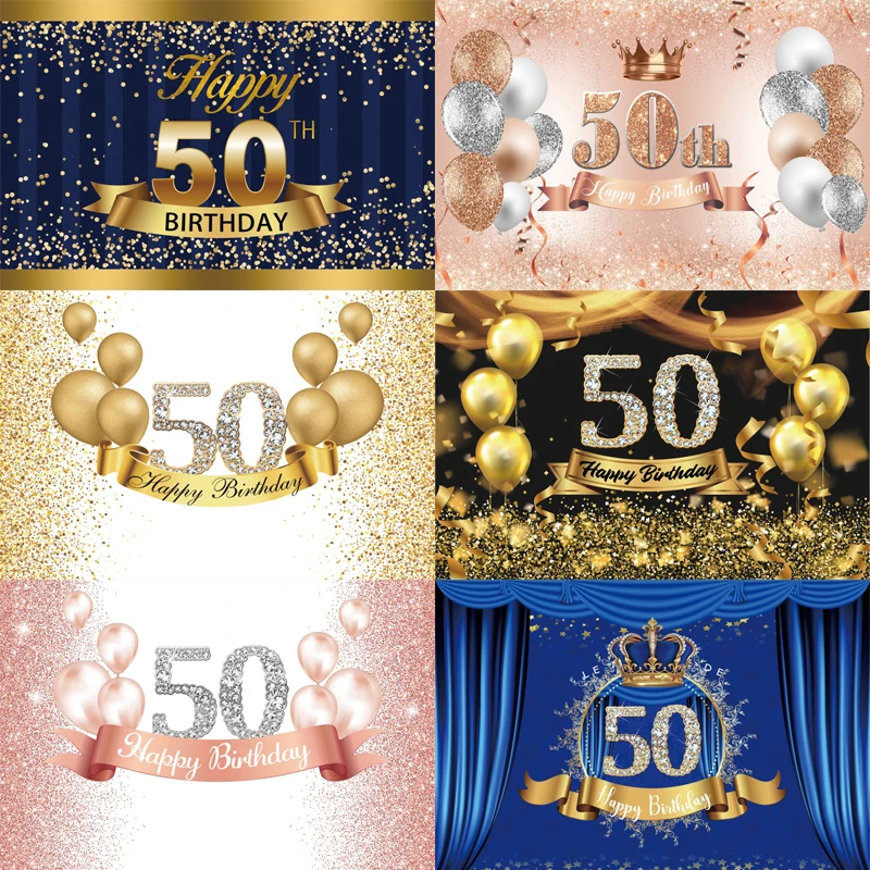 Black Gold 50. Foto Pozadie Ženy Muži Happy Birthday Party Balón Päťdesiat Rokov Fotografie na Pozadí Banner Dekorácie Prop