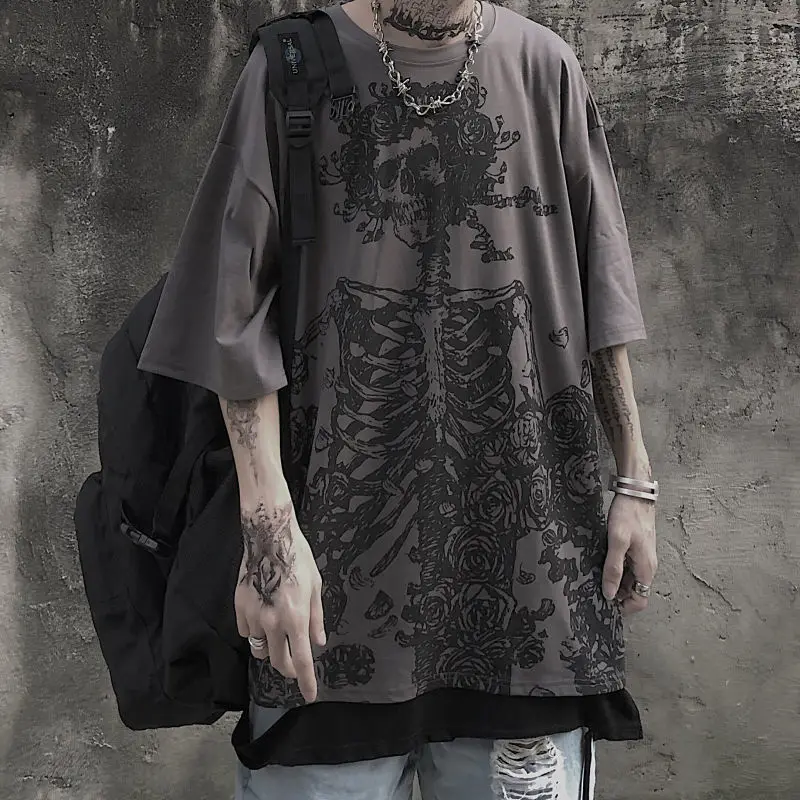 Gotický Harajuku Lebky T-shirt 2021 kórejský Módne Príliš Krátky Rukáv T Shirt Mall Goth Topy Grunge Alt Kpop Oblečenie žena