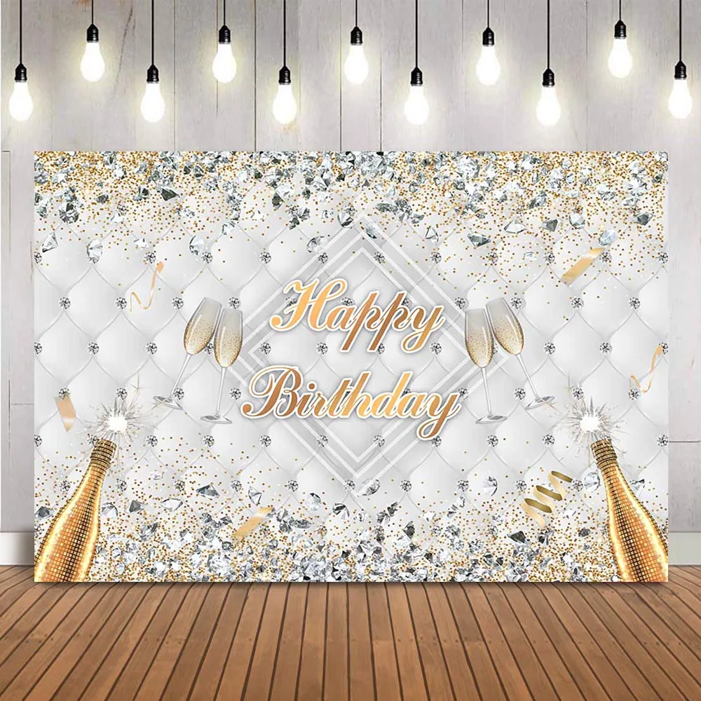 Happy birthday dospelých party dekorácie pozadie lesk lesklé diamanty Šampanské ženy narodeniny foto pozadie banner dekor