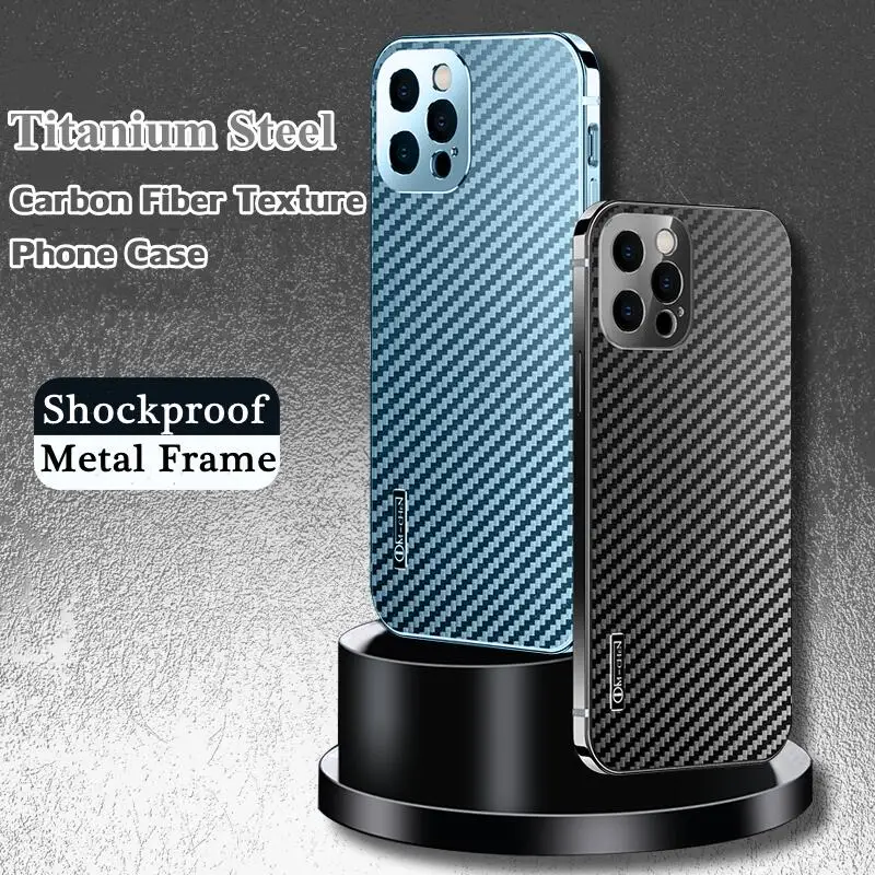 Luxusné Titán Kovový Nárazník Uhlíkových Vlákien puzdro Pre iPhone 12 13 Pro Max 13pro 12pro Ultra Tenké Shockproof Objektív ochranný Kryt