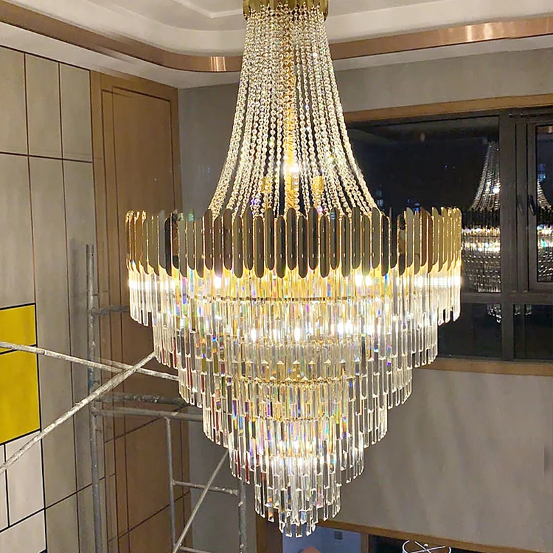 Moderná Severská Crystal Prívesok Svetlá Svetlo Luxusné Villa Hotel Obývacia Izba Dvojité Schodisko, Kovové Závesné Lampy E14 LED Lampa