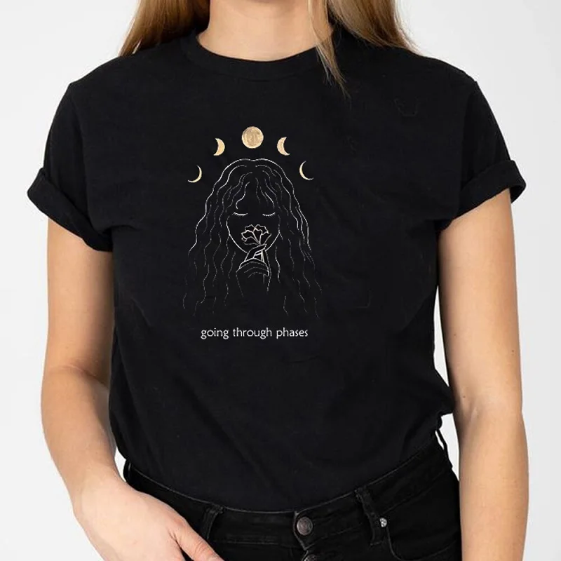Prechádza Fázami T-Shirt dámske Grunge Estetické Tretieho Mesiaca Tee Roztomilé Čarodejnice Tričko Gotické Oblečenie