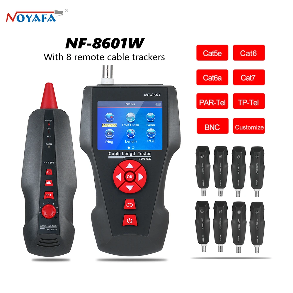 noyafa NF-8601W Viacúčelový sieťový tester OE/PING RJ45 RJ11 Drôt Locator Opatrenie Dĺžka Kábla S 8pcs Remot Line Tracker