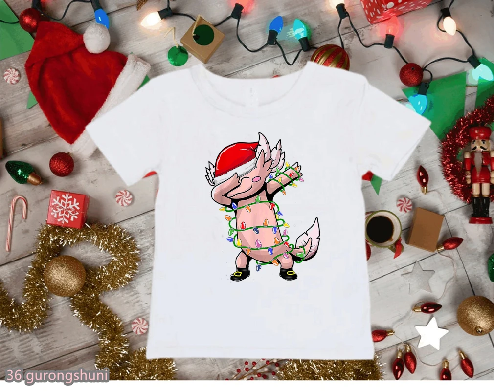 Axolotl Jeleň Cartoon Tlač Tričko Letné Topy Pre Dievčatá/Chlapci Veselé Vianoce Darček Deti Oblečenie Harajuku Kawaii T-Shirt Veľkoobchod Obrázok 0 