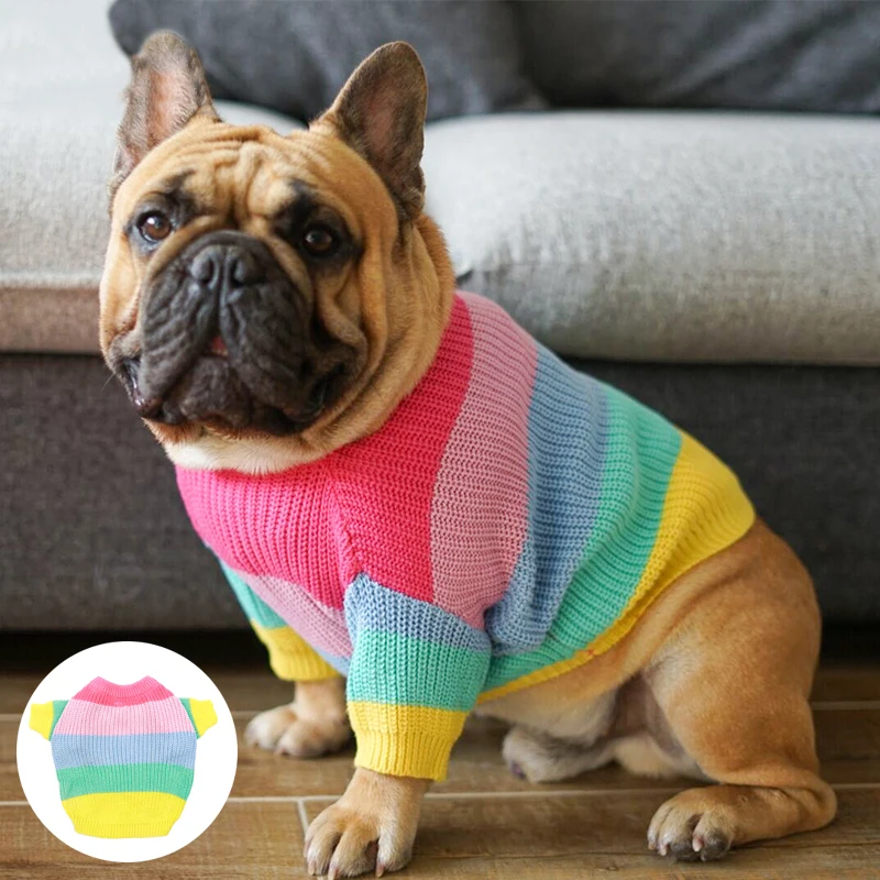 Vianočné Oblečenie pre psy, v Zime Teplý Pes Svetre pre Malé Psy Rainbow Pletené Oblečenie pre Pet francúzsky Buldog Jazvečík Luxus