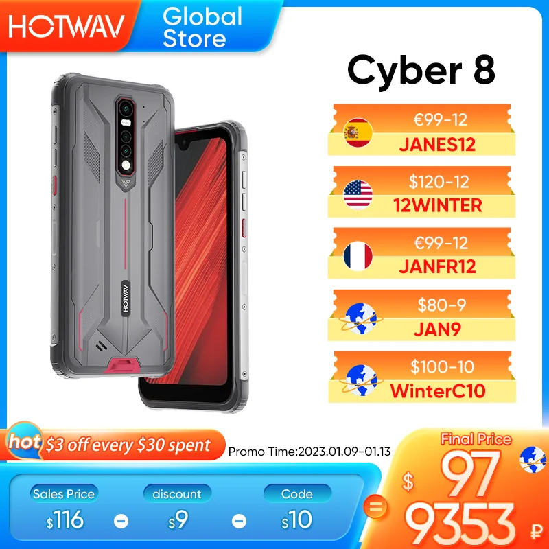 HOTWAV CYBER 8 Robustný Smartphone Globálna Verzia 4 GB 64 GB Nepremokavé 8280mAh 16MP Fotoaparát 6.3 Palcový NFC Android 11 Mobilný Telefón