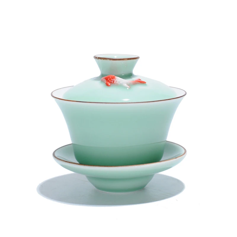 Celadon Gaiwan teaset,kungfu čaj misku jingdezhen modré a biele porcelánové čaj sklo keramické biele porcelánové tri misy