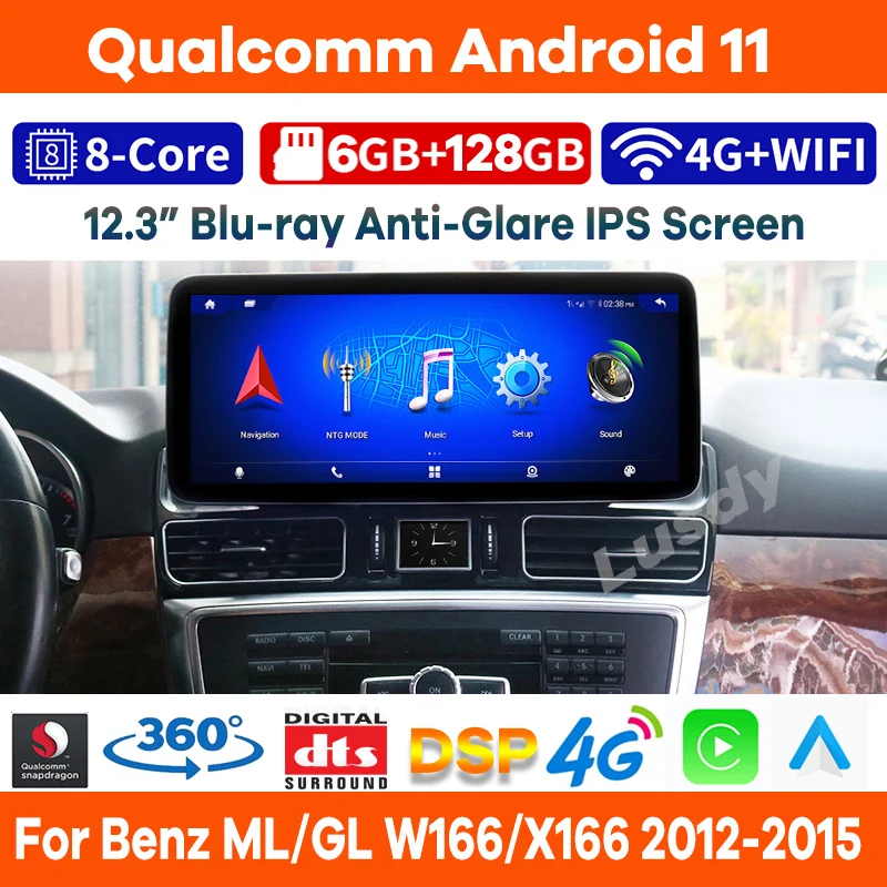 Qualcomm 6+128G Android 11 Auta Videa na Mercedes Benz ML, GL W166 X166 2012-2015 Auto Rádio Stereo GPS CarPlay Obrazovke Vedúci Jednotky