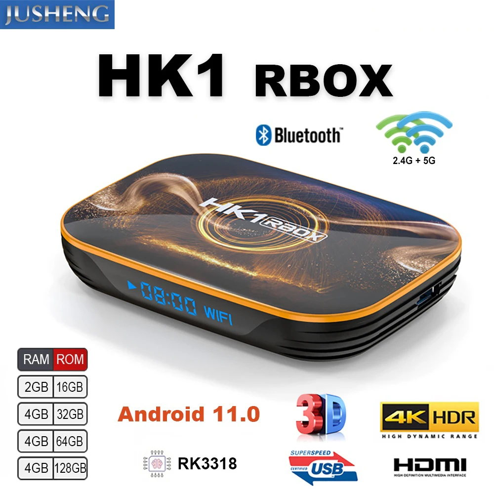 HK1RBOX R1 Smart TV Box Android 11.0 4GB 32/64GB Rockchip RK3318 USB3.01080P H. 265 4K 60fps Podpora TV IP Google Player Set-Top