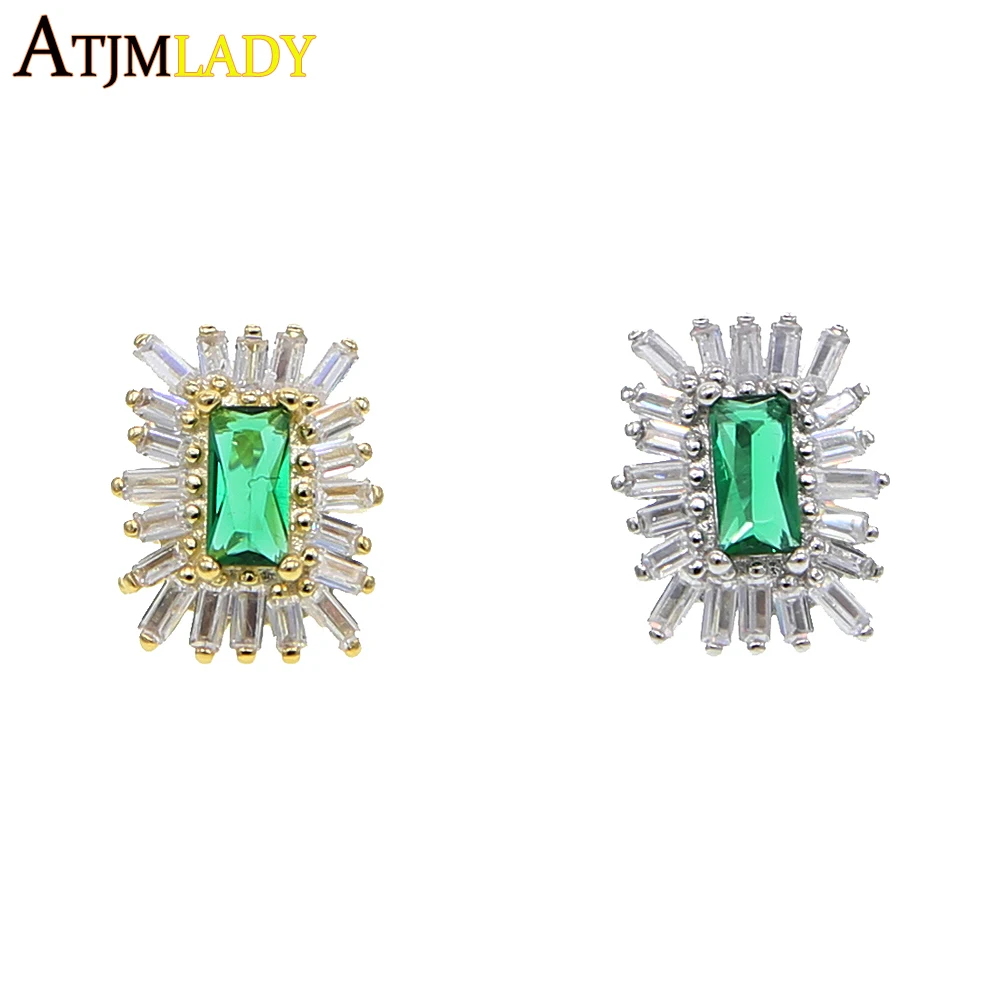vysoká kvalita ľadový sa iskrenie CZ šperky pre ženy bageta biela zelená cubic zirconia spevnené geometrické gombíky, náušnice šperky