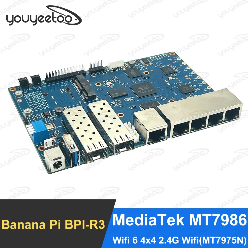Banán Pi BPI R3 Mediatéka MT7986 quad core Router Vývoj Doska,2G DDR RAM ,8G eMMC Flash Podpora Wi-Fi6 5 GbE sieťový port Obrázok 0 