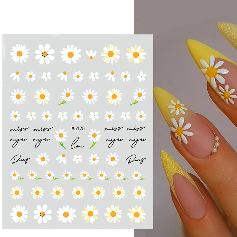 Daisy na Nechty, Nálepky Kvetinový Javorový List Nail Art Dekorácie pre Manikúru Príslušenstvo Stlačte na Nechty Zábaly a Obtlačky