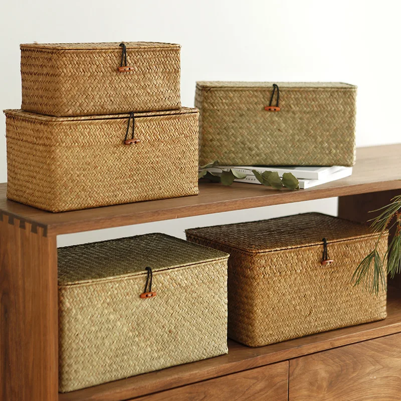 ECHOME morských Rias Úložný Box s vekom Usporiadanie Poľa Ratan Prepletaného Bambusu Tkané Slamy Tkané Ploche Snack Úložný Box Košík