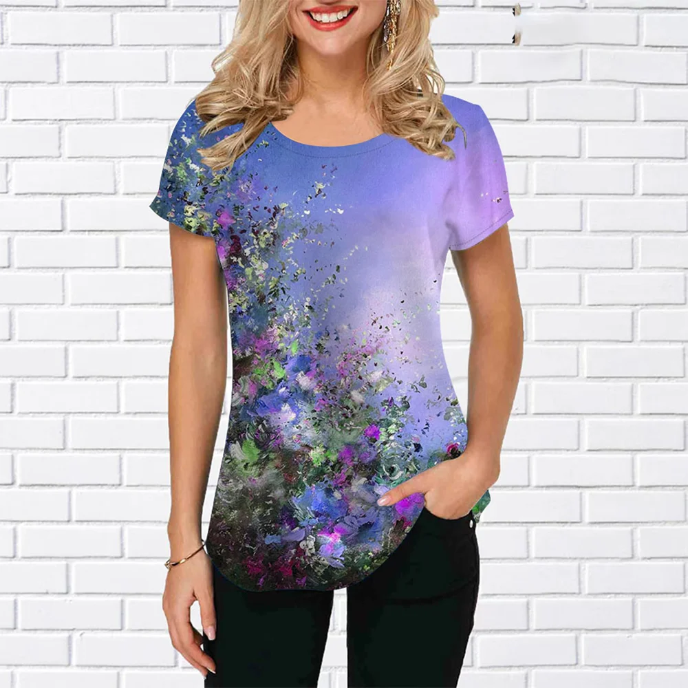 Nové ženské Tričká Kvetina Tlače Módne Bežné dámske Šaty s Krátkym Rukávom Topy Nadrozmerné T-Shirts Streetwear Letné Oblečenie